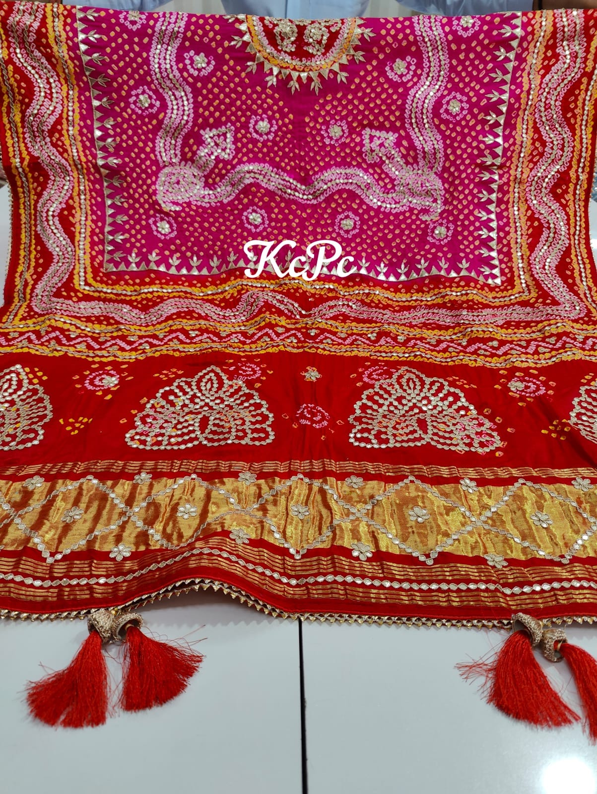 Pure Gaji Silk Bandhani Ghatchola Gotapatti Work Bridal Style Dupatta Kcpc Nr Rani Rad