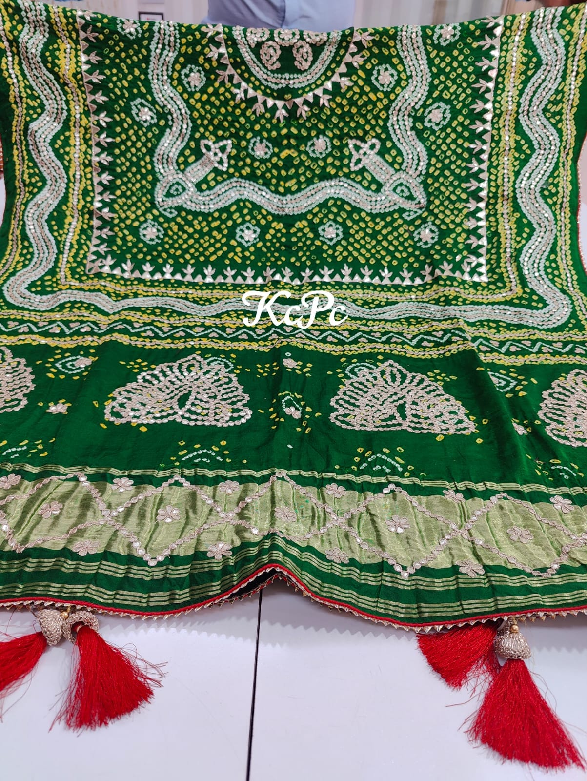 Pure Gaji Silk Bandhani Ghatchola Gotapatti Work Bridal Style Dupatta Kcpc Nr