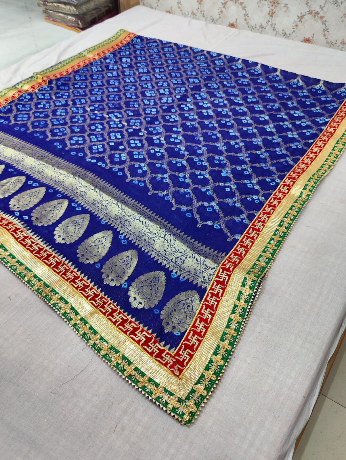 Pure Georgette Bandhani Ghatchola Dupattas With Gotapatti Border Or Kcpc Blue Dupatta