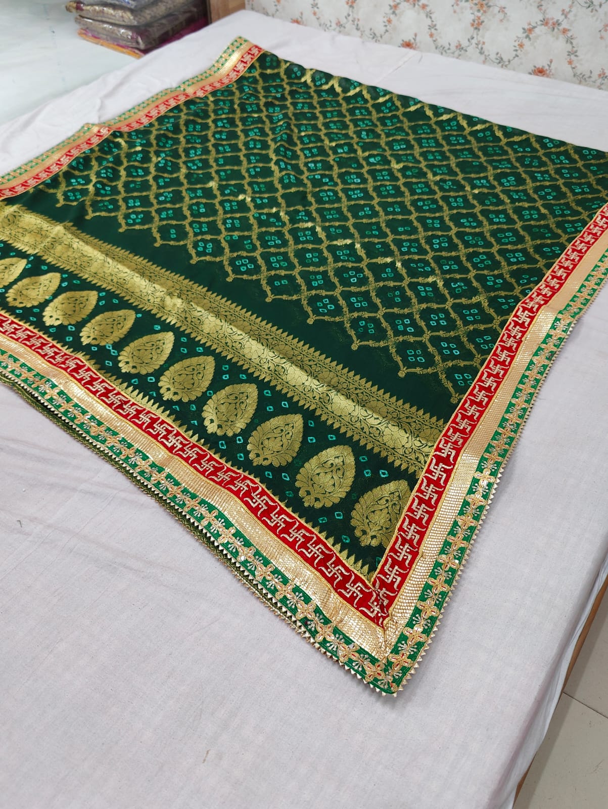 Pure Georgette Bandhani Ghatchola Dupattas With Gotapatti Border Or Kcpc Green Dupatta