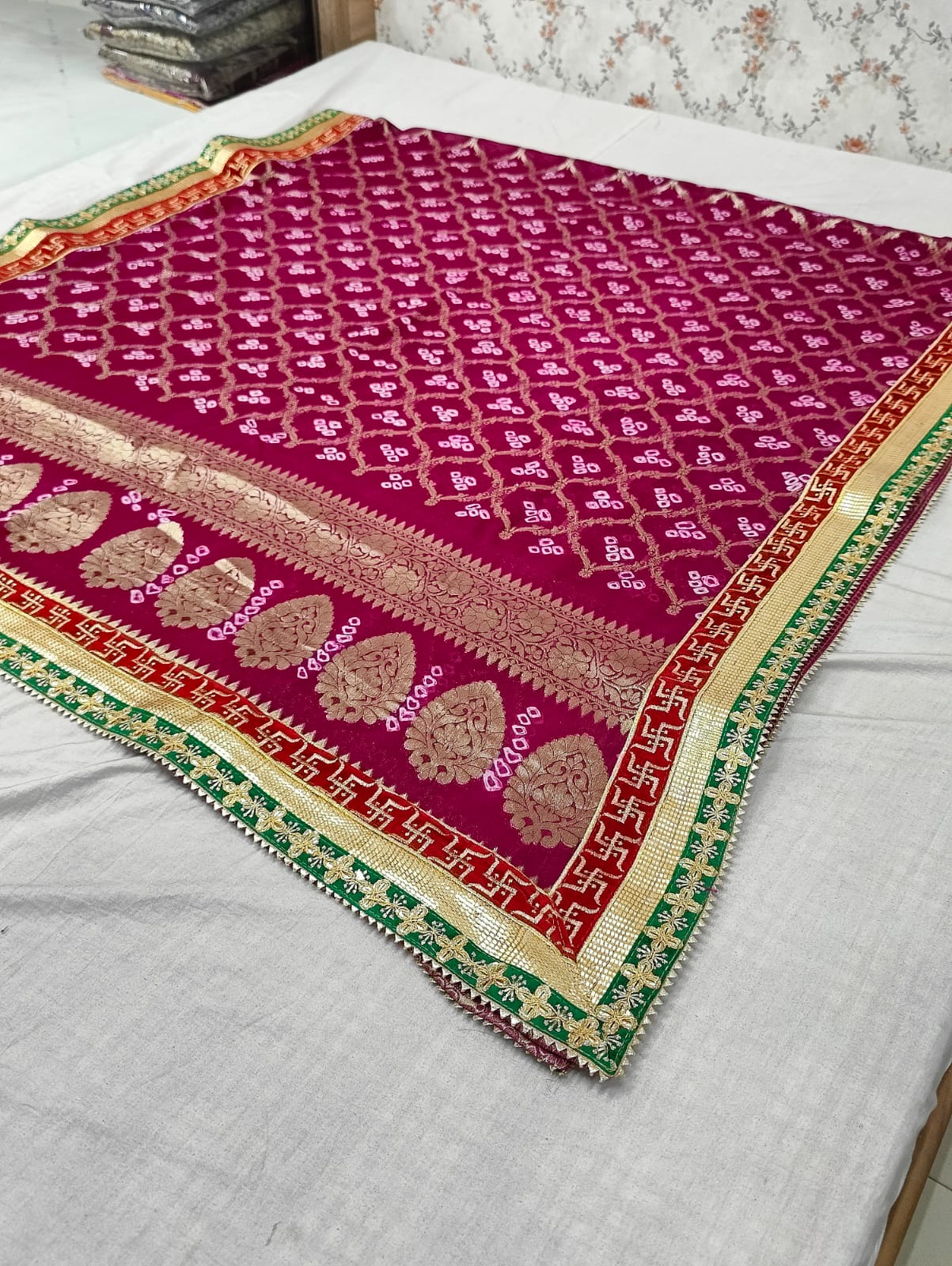 Pure Georgette Bandhani Ghatchola Dupattas With Gotapatti Border Or Kcpc Wine Dupatta