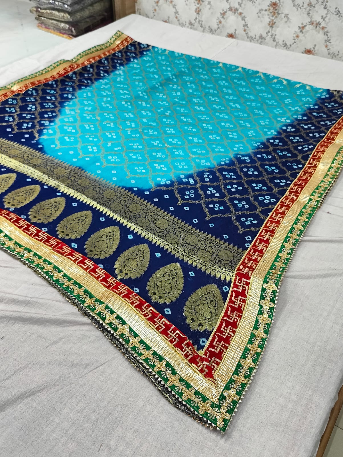 Pure Georgette Bandhani Ghatchola Dupattas With Gotapatti Border Or Kcpc Blue Sky Blue Dupatta