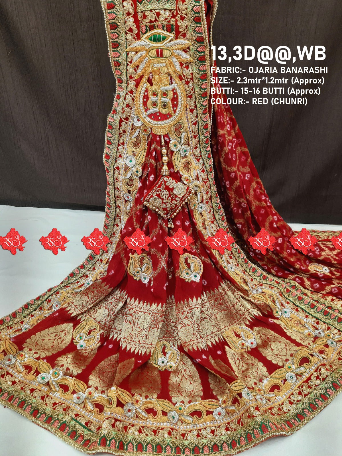 New Designer Ojariya Banarashi Bandhani Odhna Nr Rsc Red Chunri Pila