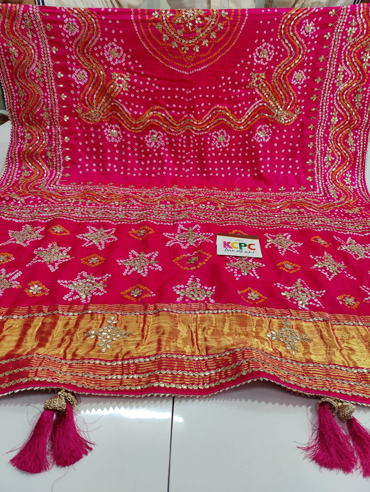 Pure Gaji Silk Bandhani Ghatchola Gotapatti Work Bridal Style Dupatta Kcpc Nr