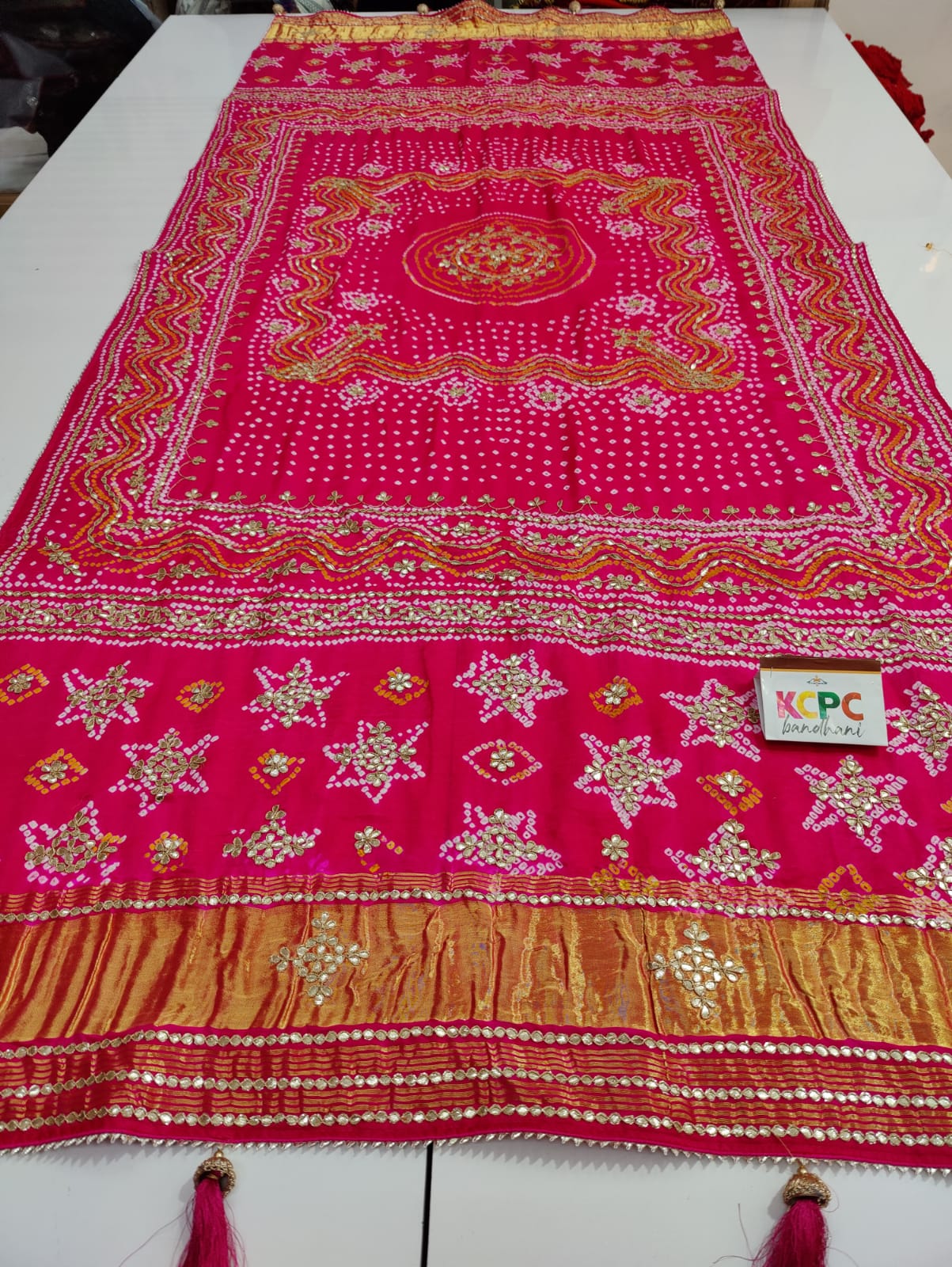 Pure Gaji Silk Bandhani Ghatchola Gotapatti Work Bridal Style Dupatta Kcpc Nr Rani