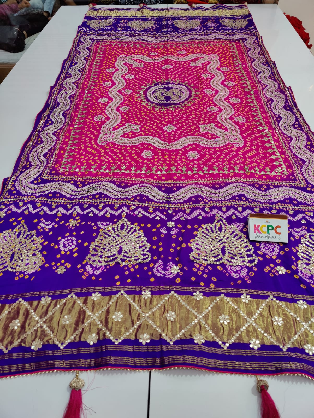 Pure Gaji Silk Bandhani Ghatchola Gotapatti Work Bridal Style Dupatta Kcpc Nr Rani Purple