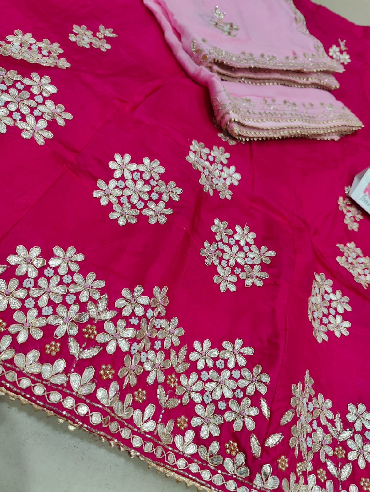 Pure Upada Chinon Hand Gotapatti Work Lehenga Chunni Set Kcpc Nr