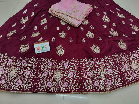 Pure Upada Chinon Hand Gotapatti Work Lehenga Chunni Set Kcpc Nr