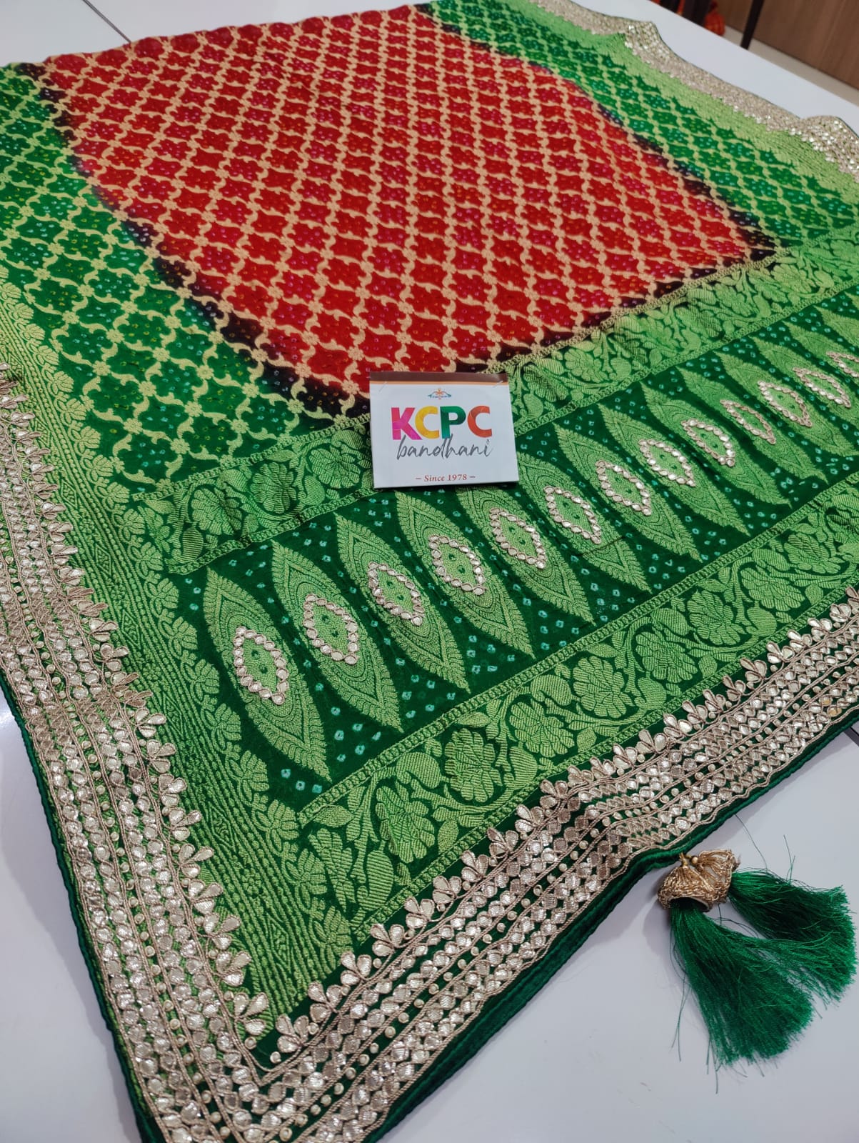 Pure Khaddi Upada Jangla Neemzari Bandhani Ghatchola Dupatta With Gotapatti Handwork Or Kcpc