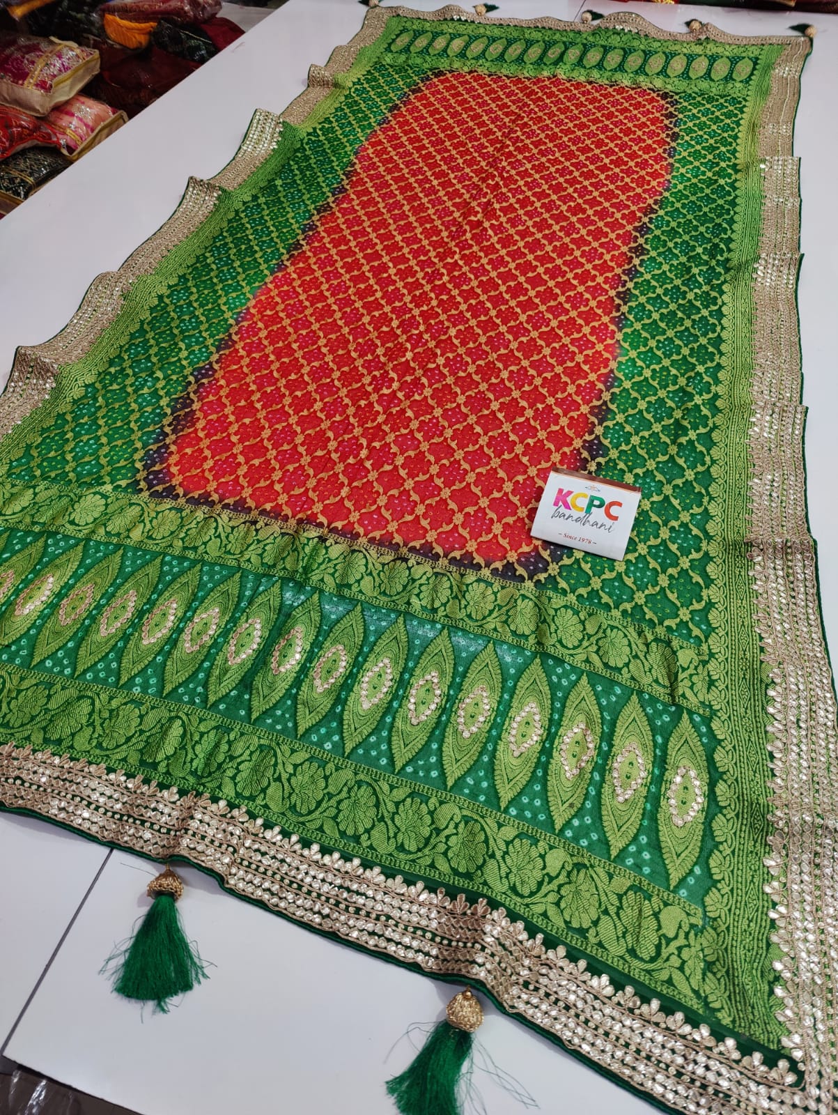 Pure Khaddi Upada Jangla Neemzari Bandhani Ghatchola Dupatta With Gotapatti Handwork Or Kcpc