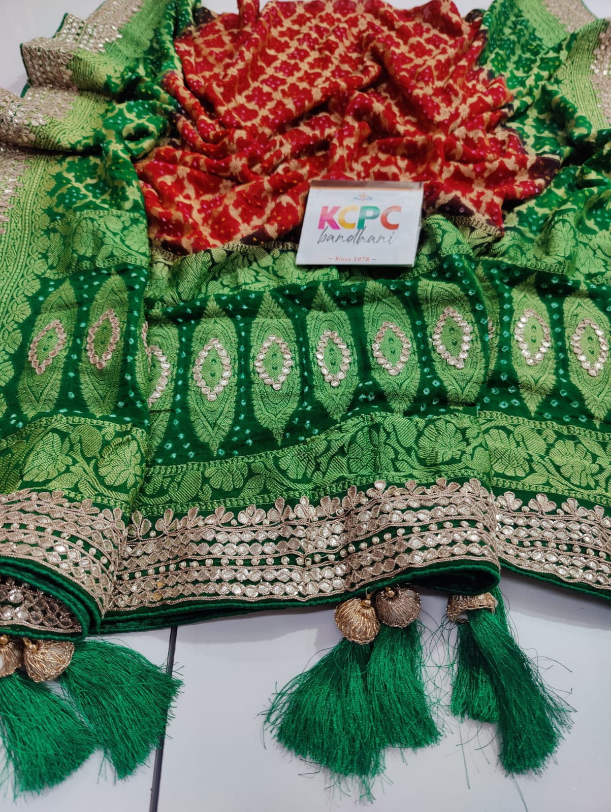 Pure Khaddi Upada Jangla Neemzari Bandhani Ghatchola Dupatta With Gotapatti Handwork Or Kcpc