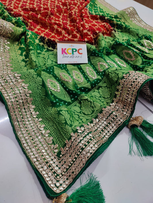 Pure Khaddi Upada Jangla Neemzari Bandhani Ghatchola Dupatta With Gotapatti Handwork Or Kcpc