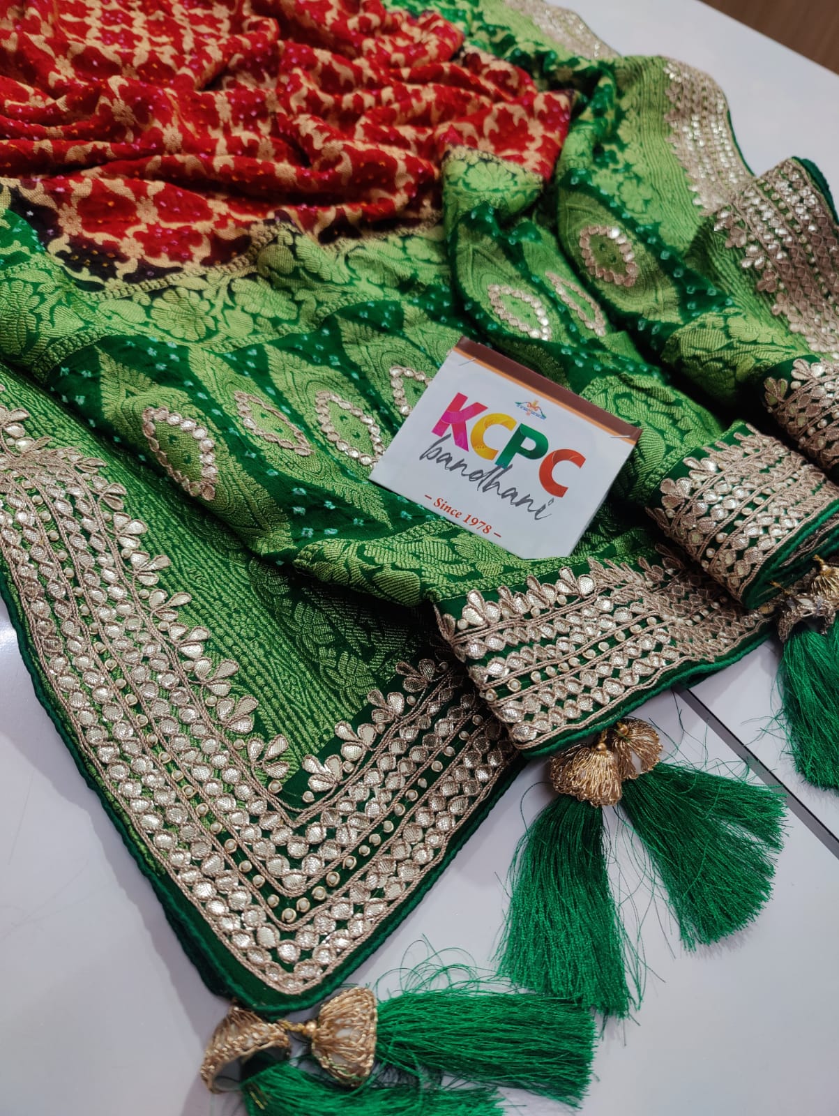 Pure Khaddi Upada Jangla Neemzari Bandhani Ghatchola Dupatta With Gotapatti Handwork Or Kcpc