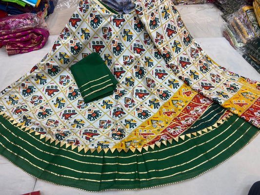 Dola Silk Patola Design With Hathi Ghoda Print Lehenga Kml Nr Lehenga