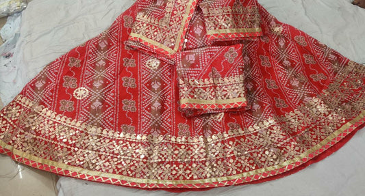 Rajasthani Kotta Doriya Traditional Potola Print With Gota Patti Work Lehenga Kml Or Red Lehenga