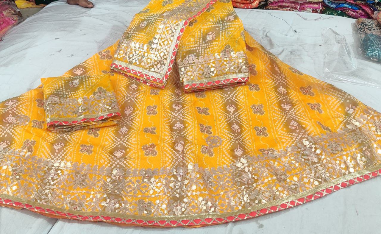 Rajasthani Kotta Doriya Traditional Potola Print With Gota Patti Work Lehenga Kml Or Lehenga