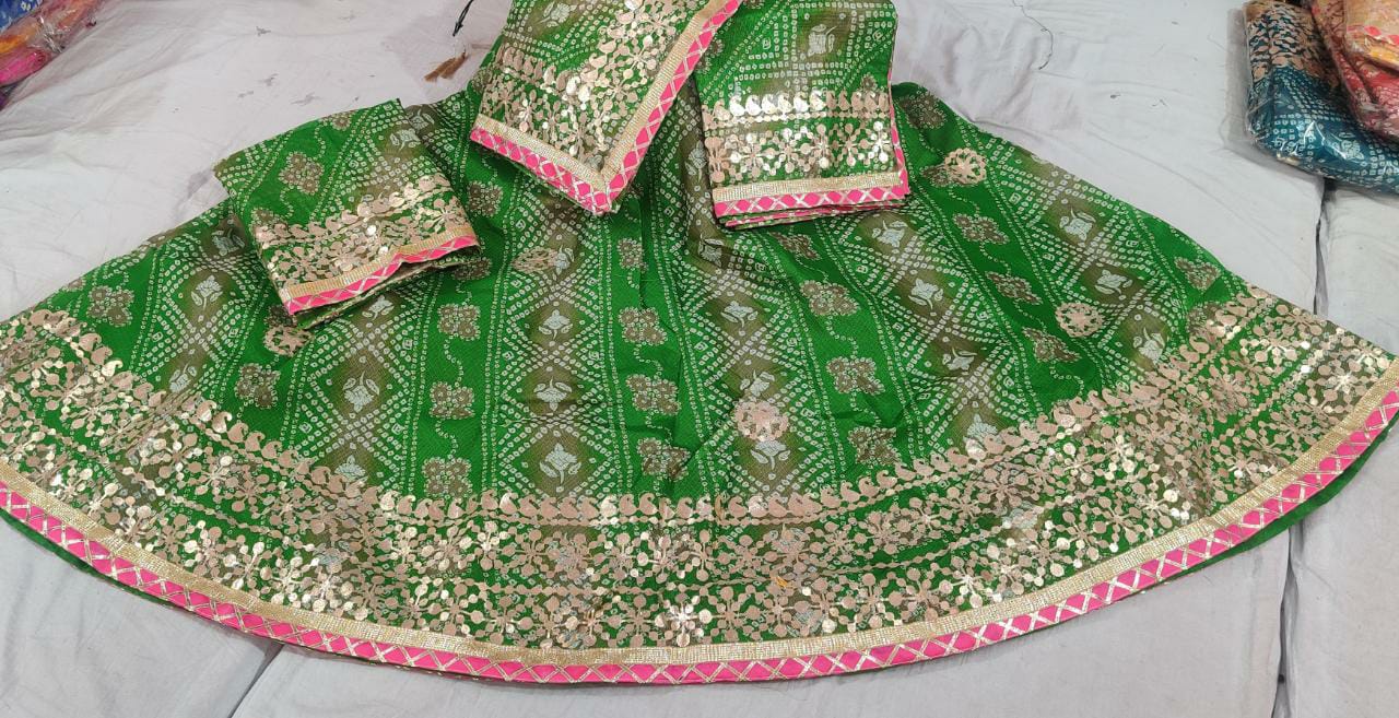 Rajasthani Kotta Doriya Traditional Potola Print With Gota Patti Work Lehenga Kml Or Green Lehenga