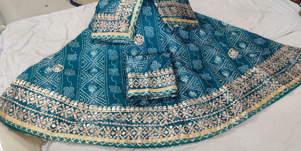 Rajasthani Kotta Doriya Traditional Potola Print With Gota Patti Work Lehenga Kml Or Morkanthi