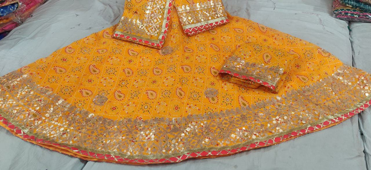 Rajasthani Kotta Doriya Traditional Potola Print With Gota Patti Work Lehenga Kml Or Yellow Lehenga