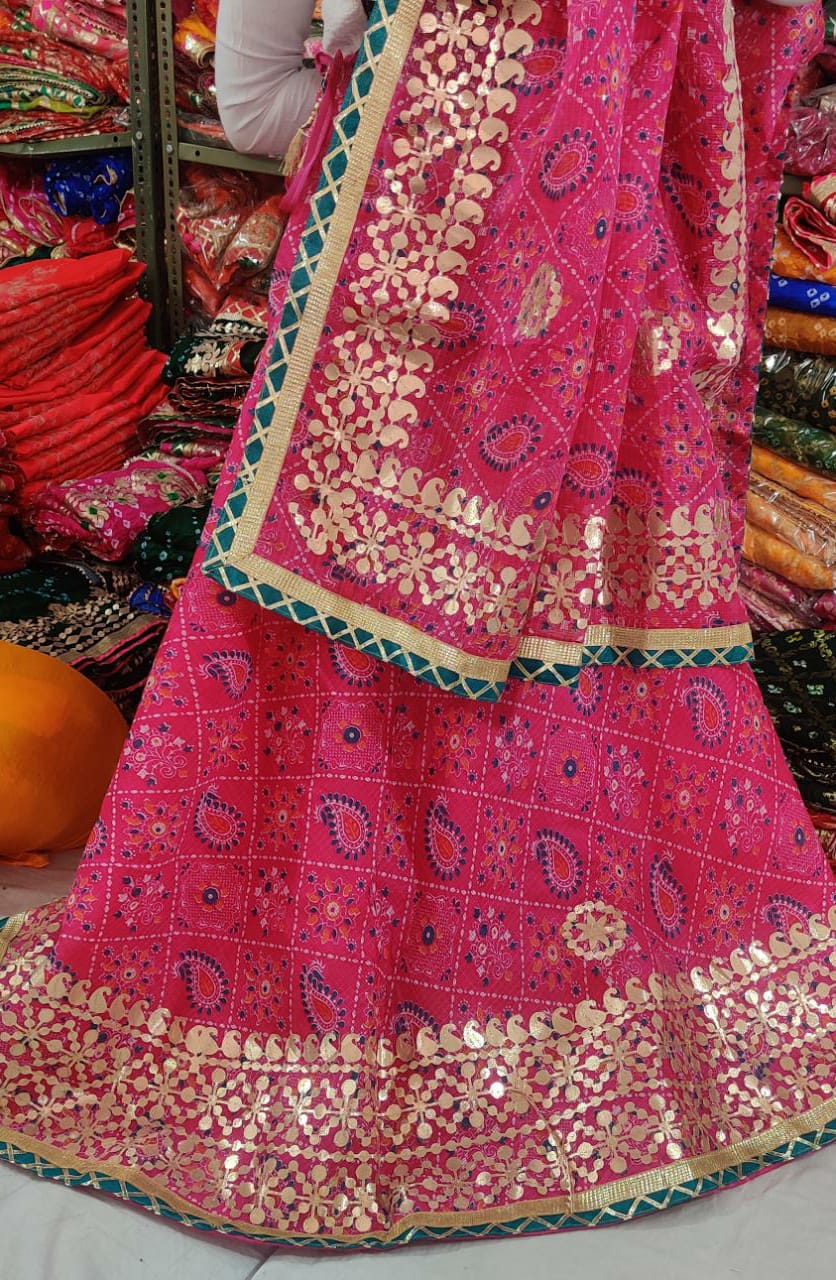 Rajasthani Kotta Doriya Traditional Potola Print With Gota Patti Work Lehenga Kml Or Lehenga