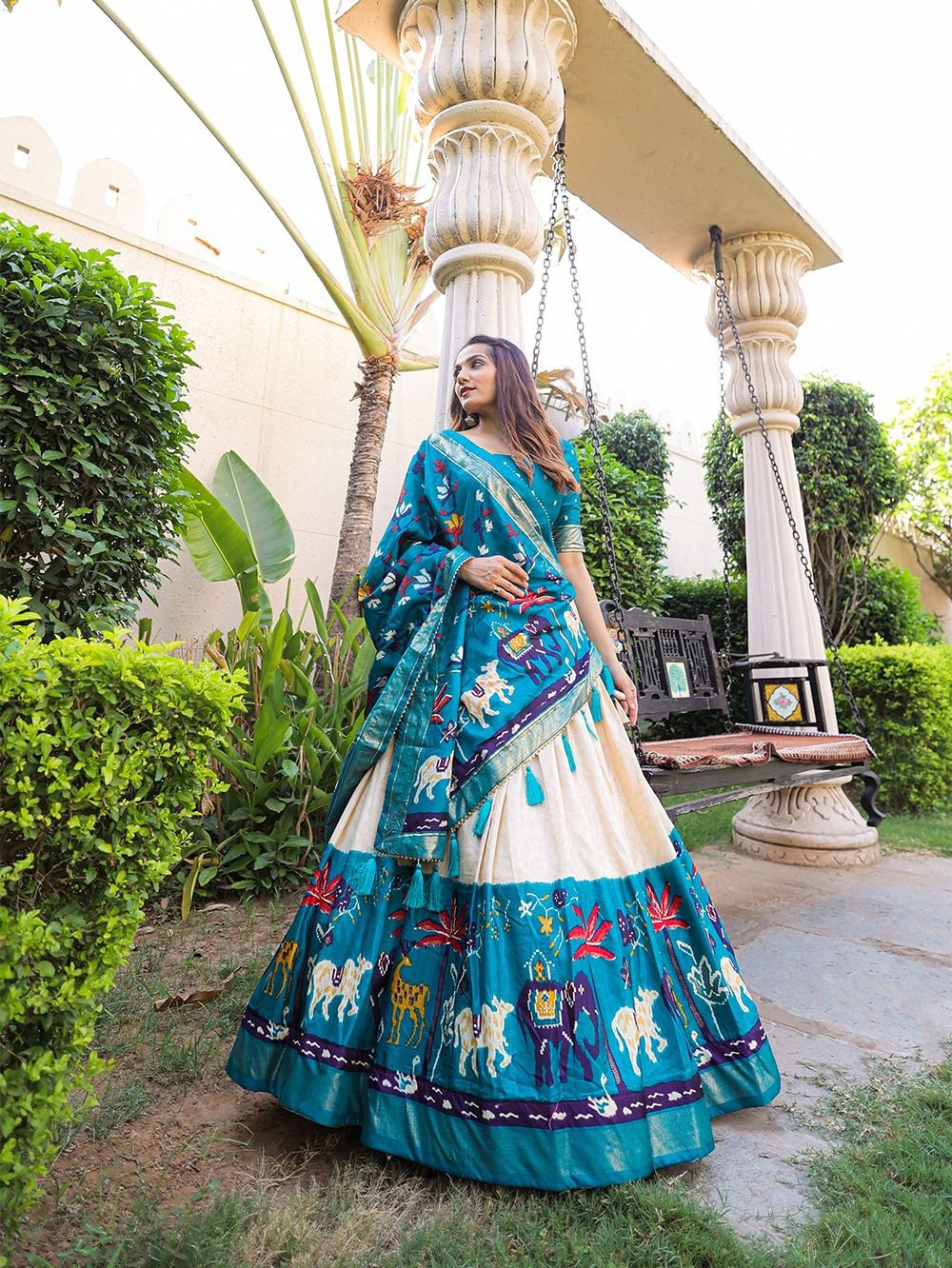 Dola silk printed with foil work with heavy tassels lehenga, VJT, OR