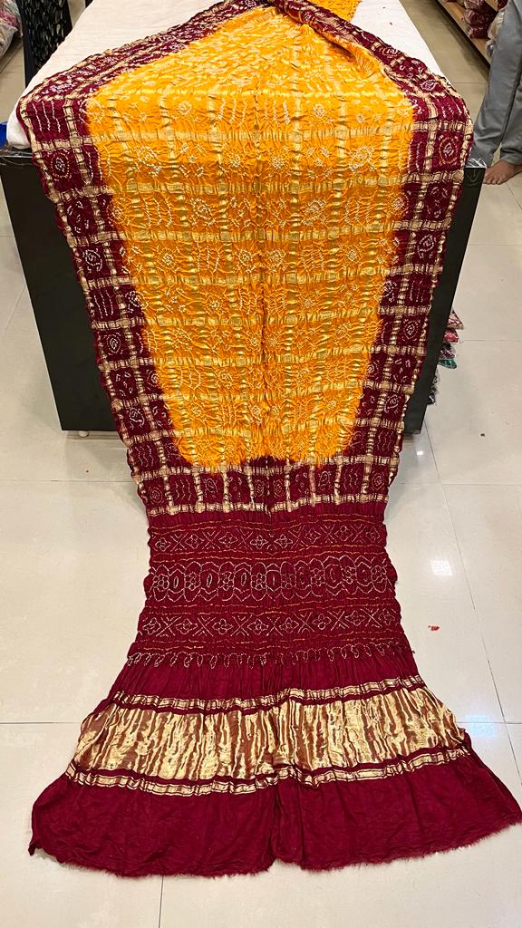 Pure Gaji Silk Bandhani Ghatchola Saree Kcpc Nr Yellow Meherun