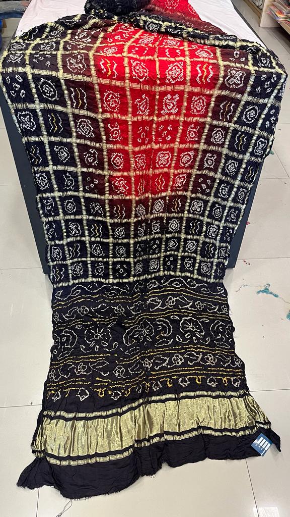 Pure Gaji Silk Bandhani Ghatchola Saree Kcpc Nr Red Black