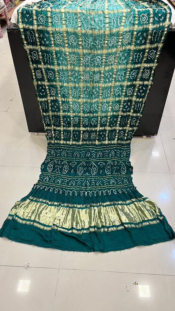 Pure Gaji Silk Bandhani Ghatchola Saree Kcpc Nr Pista Green