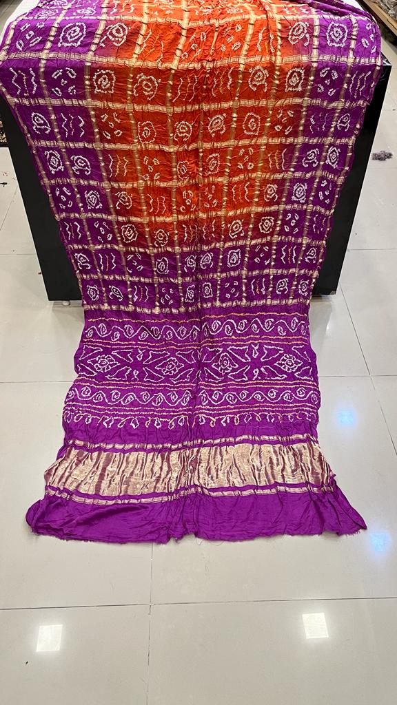 Pure Gaji Silk Bandhani Ghatchola Saree Kcpc Nr Orange Purple