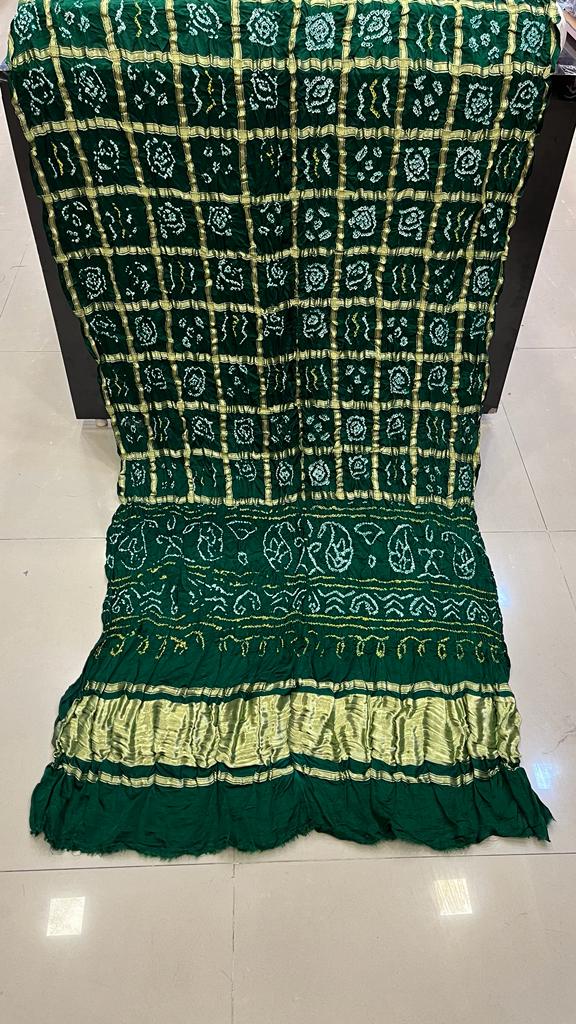 Pure Gaji Silk Bandhani Ghatchola Saree Kcpc Nr Green