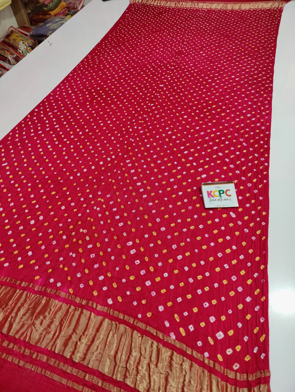 Pure Gaji Silk Bandhani Lagdi Patta Dupatta Nr Kcpc Red Dupatta