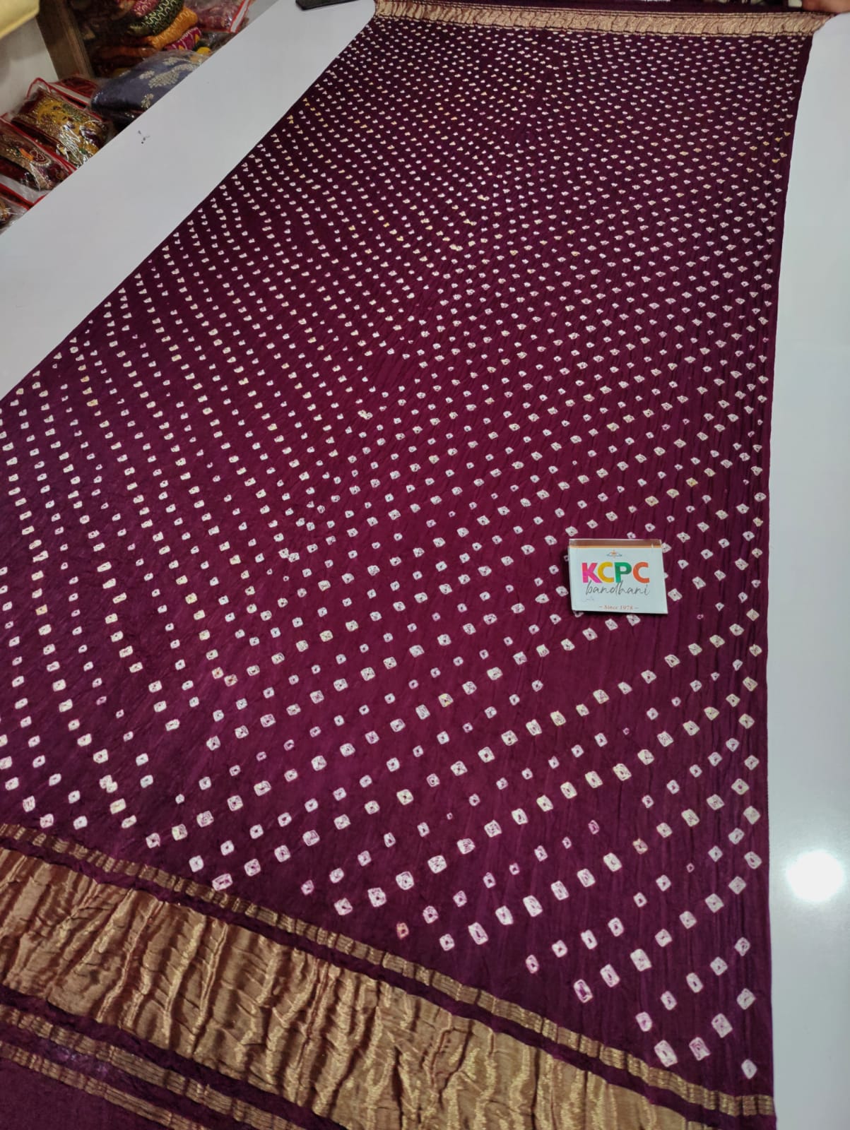 Pure Gaji Silk Bandhani Lagdi Patta Dupatta Nr Kcpc Wine Dupatta