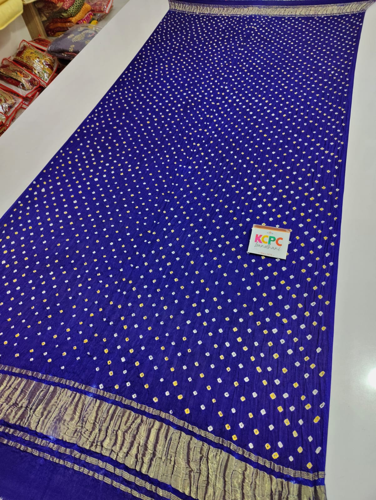 Pure Gaji Silk Bandhani Lagdi Patta Dupatta Nr Kcpc Royal Blue Dupatta