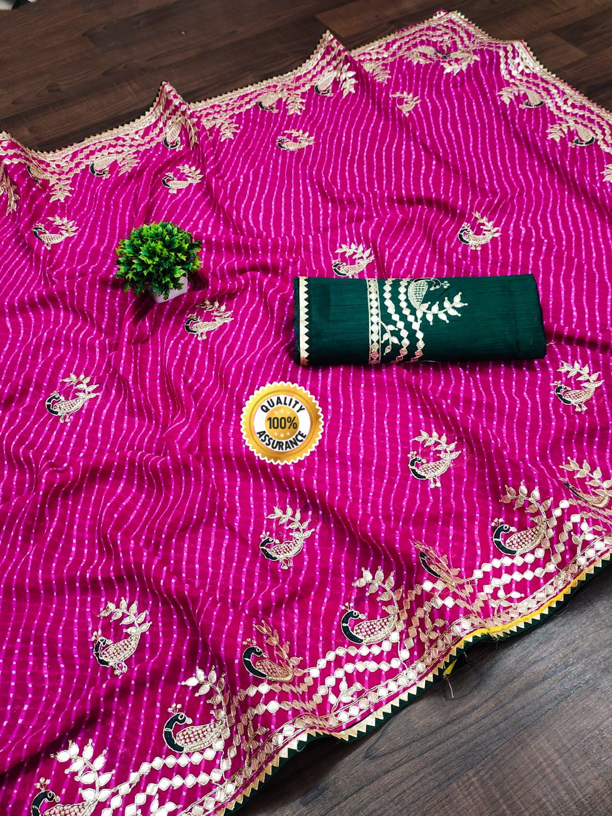 Pure Georgette leheriya with embroidery with gota patti work saree, ASH, IR