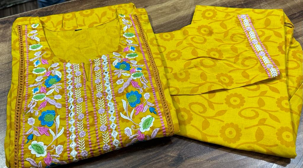 New Design Lanuch Pure Cotton With Machine Embroidery Kurta Pent Set Gs Or Kurtis