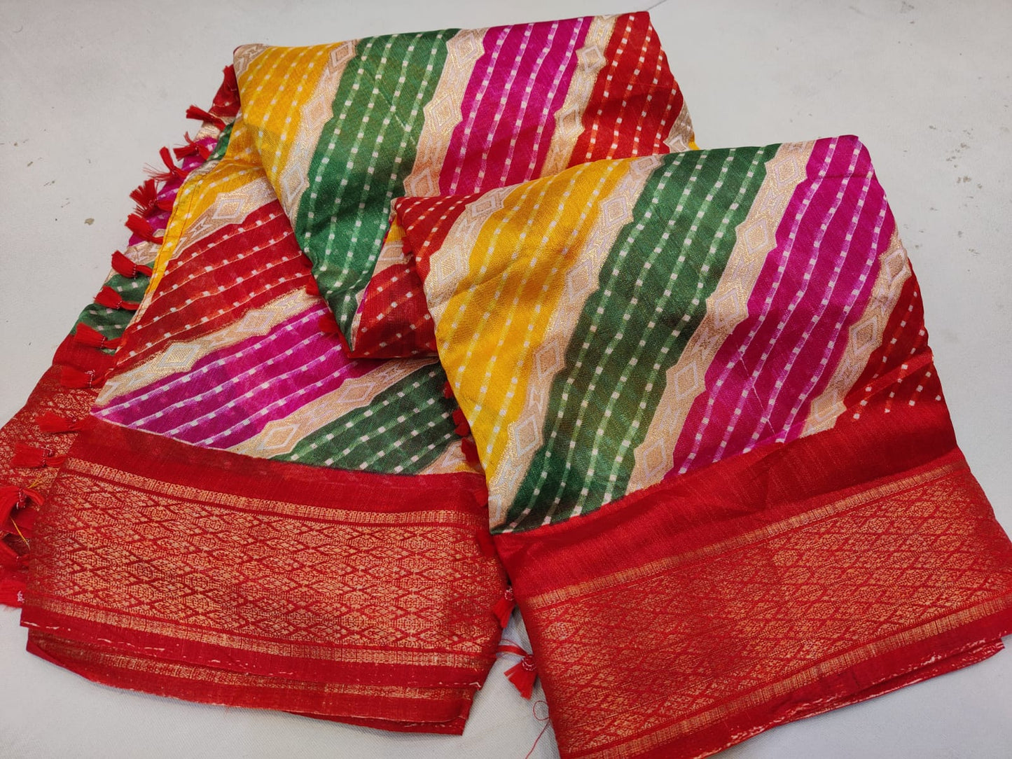 Pure cotton silk with lehariya design beautiful foil prin butta ki saree, AMT, IR