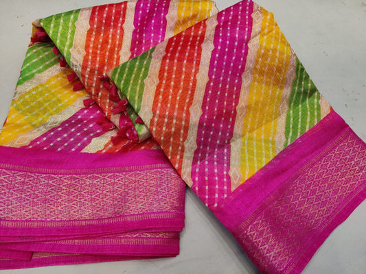 Pure cotton silk with lehariya design beautiful foil prin butta ki saree, AMT, IR
