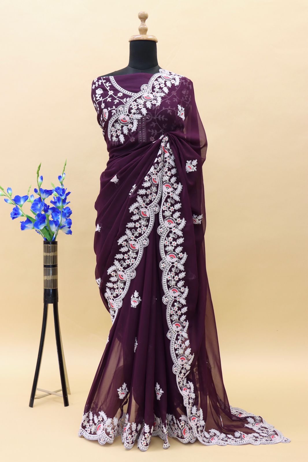 Faux Georgette With Beautiful Heavy Coding Sequence Work Saree Hm Or Saree