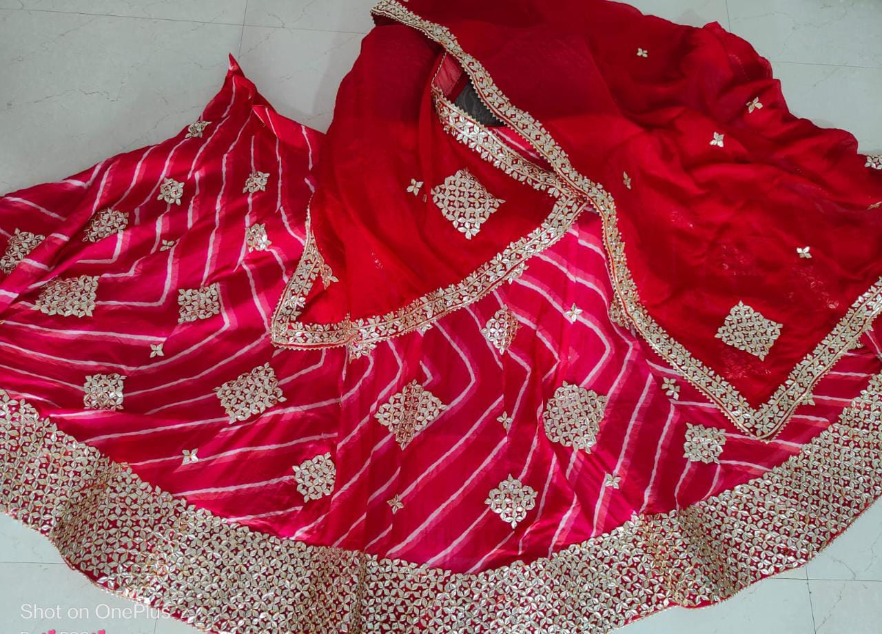 Pure Georgette With Ojhriya Rai Bandhej Hand Gottapatti Work Zardoji Lehenga Sth Nr Lehenga