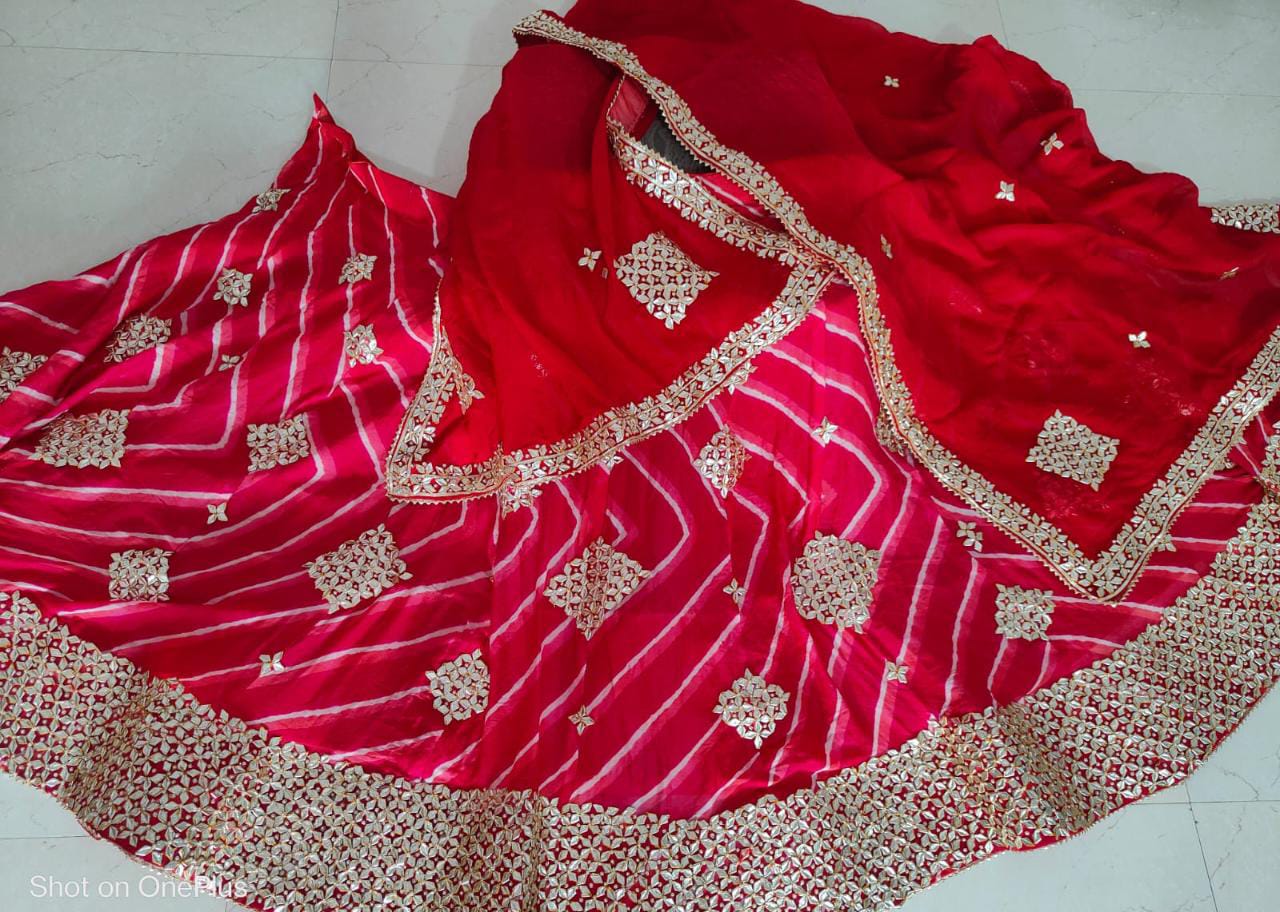 Pure Georgette With Ojhriya Rai Bandhej Hand Gottapatti Work Zardoji Lehenga Sth Nr Lehenga