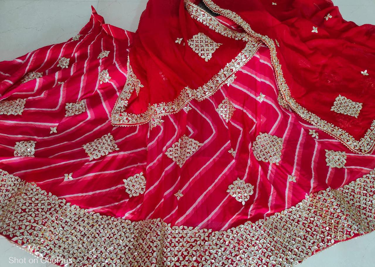 Pure Georgette With Ojhriya Rai Bandhej Hand Gottapatti Work Zardoji Lehenga Sth Nr Lehenga