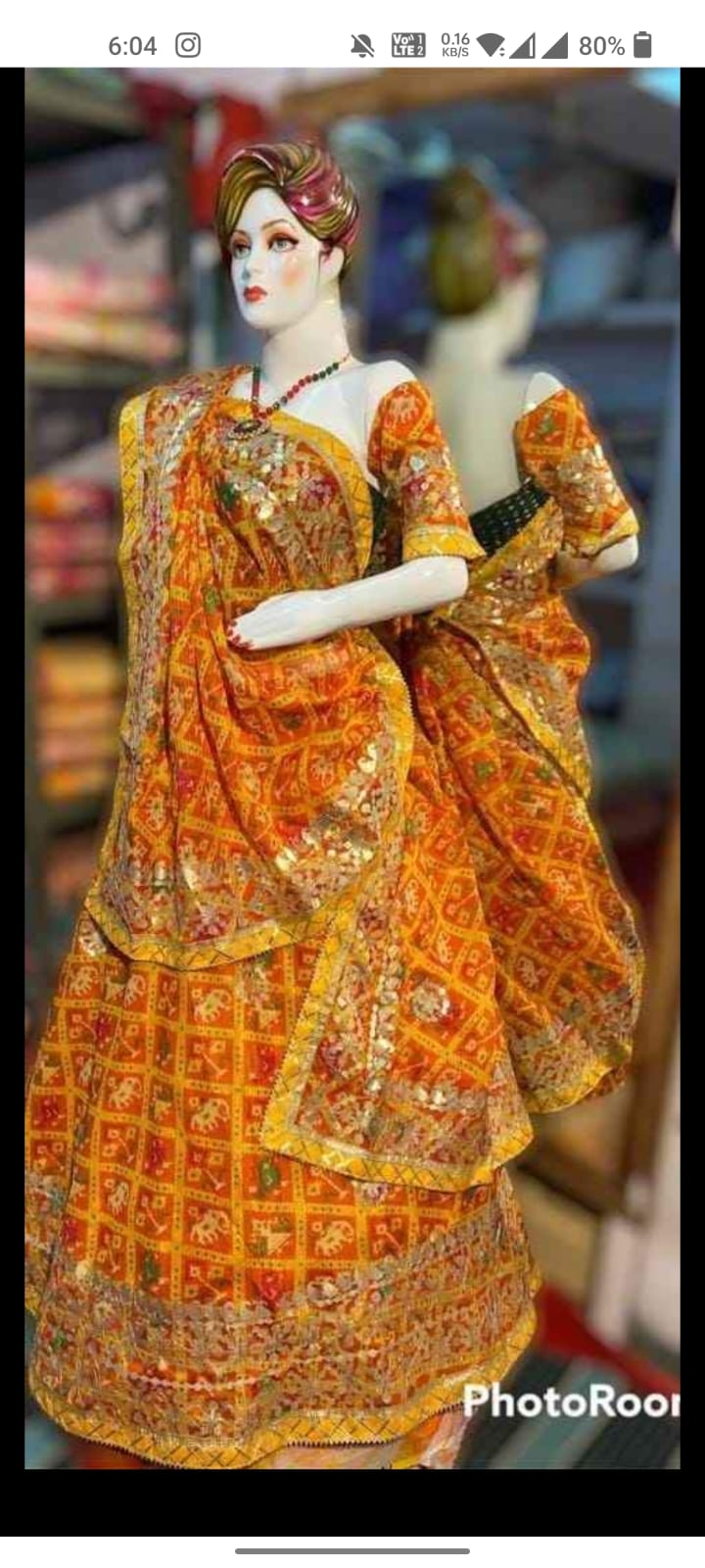 Rajasthani Kotta Doriya Traditional Potola Print With Gotapatti Work Bandhej Lehenga Kml Or Yellow