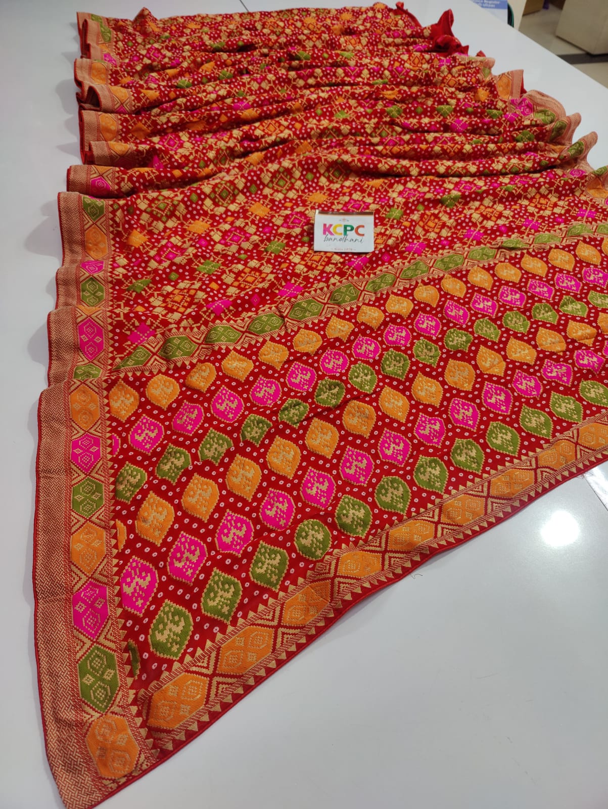 Pure Viscose Khaddi Georgette Meenakari Upada Janglaw Bandhani Saree Kcpc Nr Red Saree