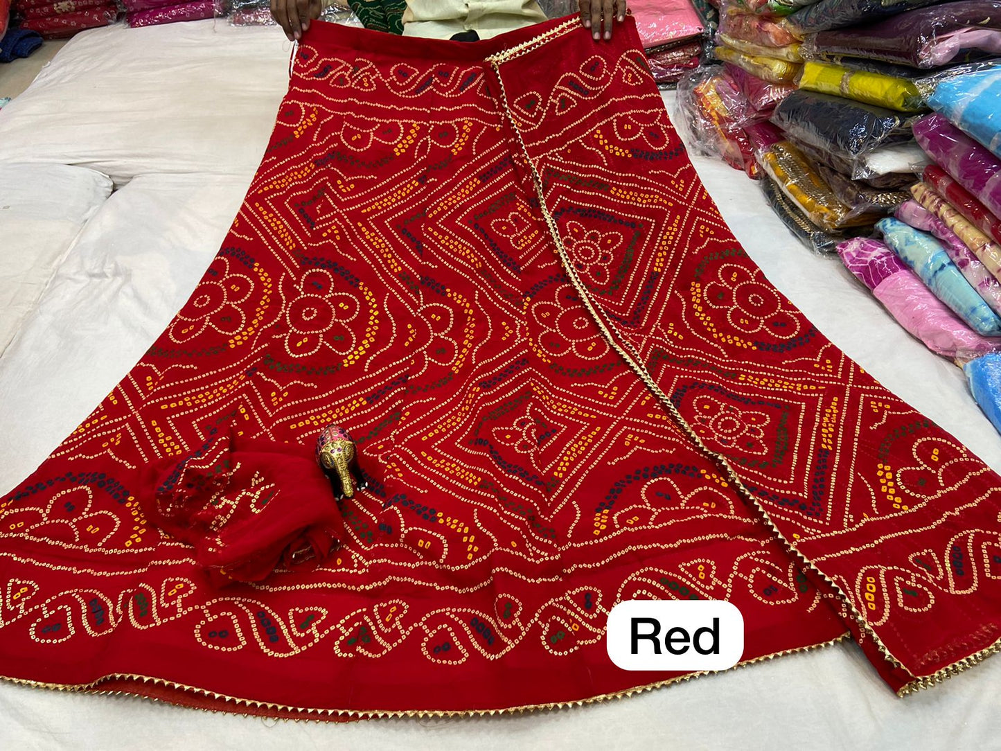 New Design Launch Pure Renail Georgette Bandhni Print Lehenga Kml Or Red Lehenga