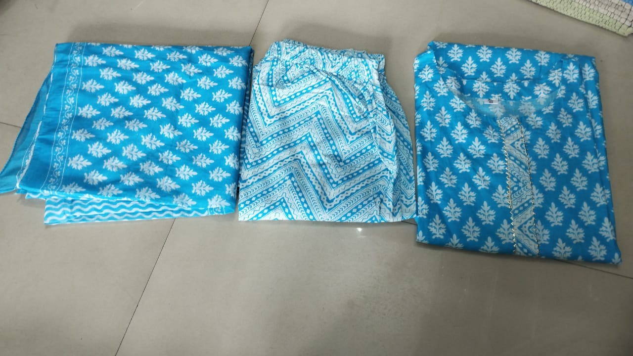 Block Print Kurti With Pants And Dupatta Pure Cotton Gs Or Kurtis