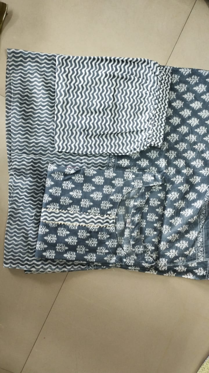 Block Print Kurti With Pants And Dupatta Pure Cotton Gs Or Kurtis