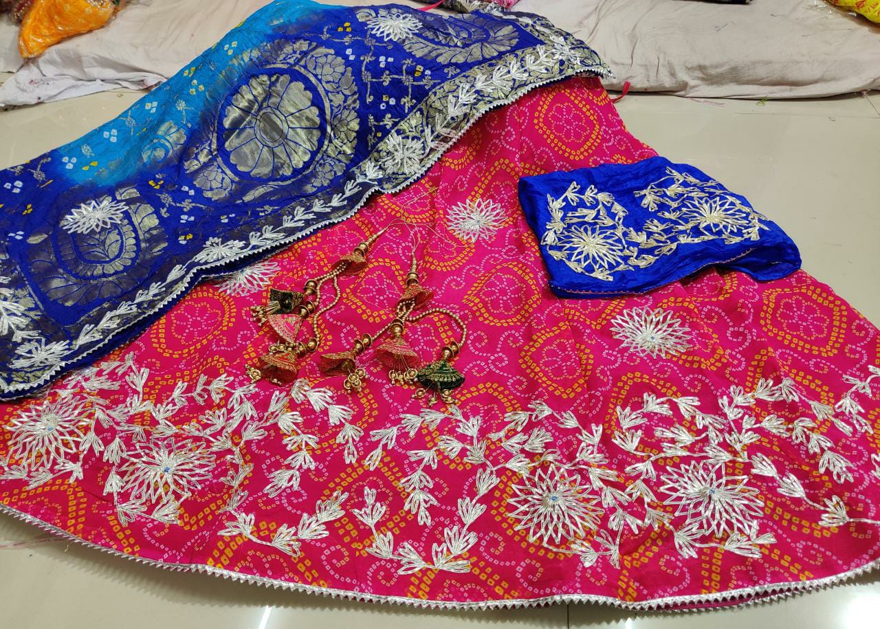 Pure Georgette Beautiful Bandhni With Heavy Gotapatti Work Lehenga Kml Nr Lehenga