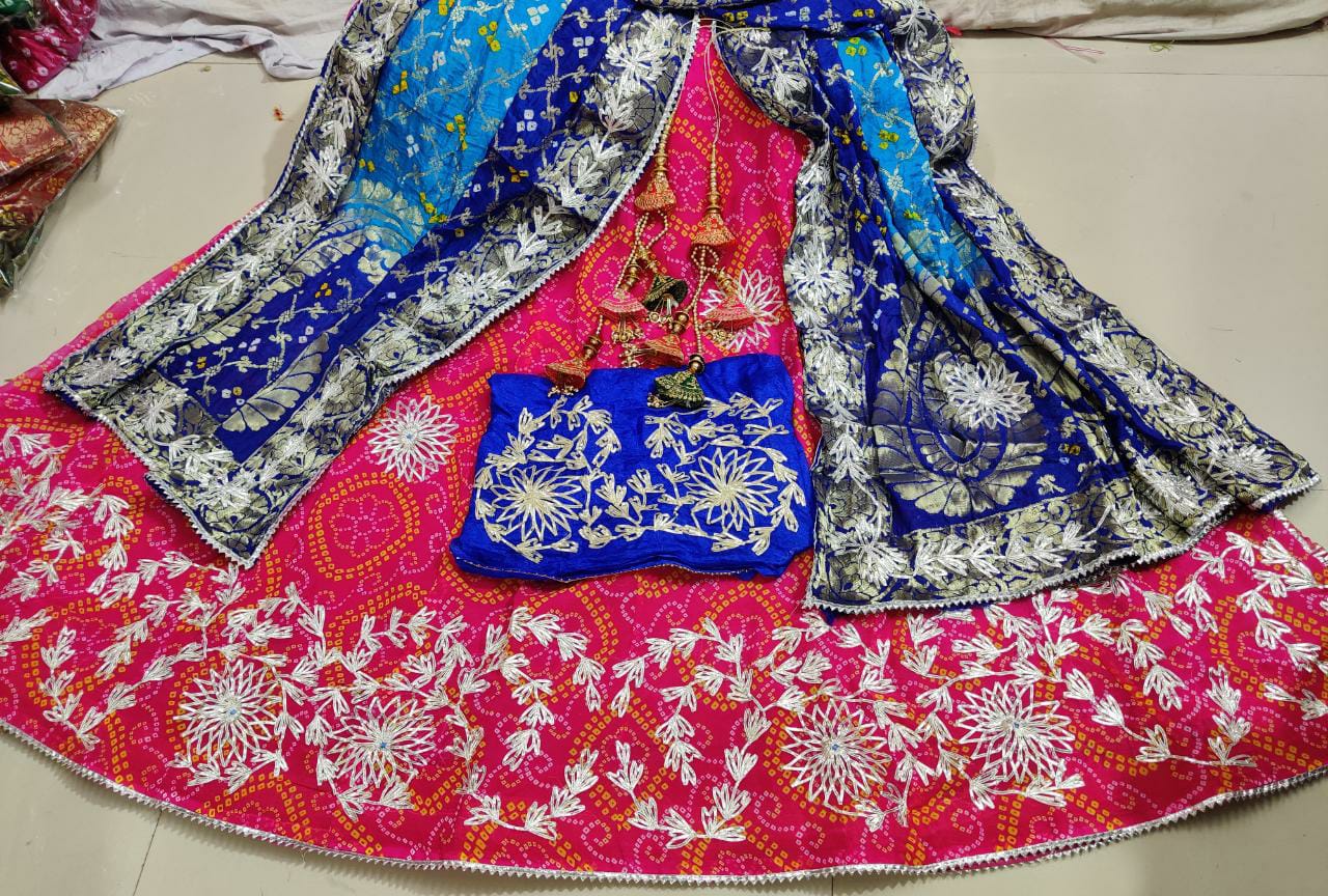 Pure Georgette Beautiful Bandhni With Heavy Gotapatti Work Lehenga Kml Nr Lehenga