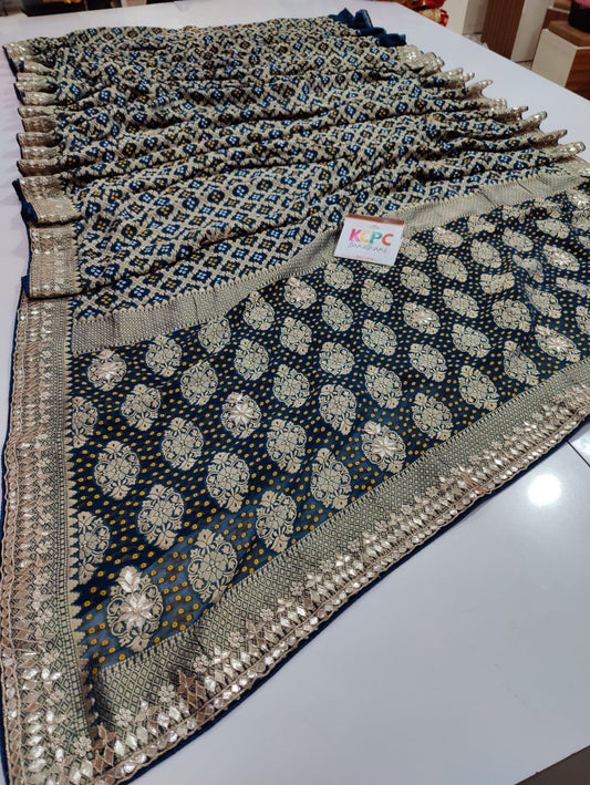 Pure Georgette Uppada Bandhani Heavy Gotapatti Work Saree Kcpc Nr