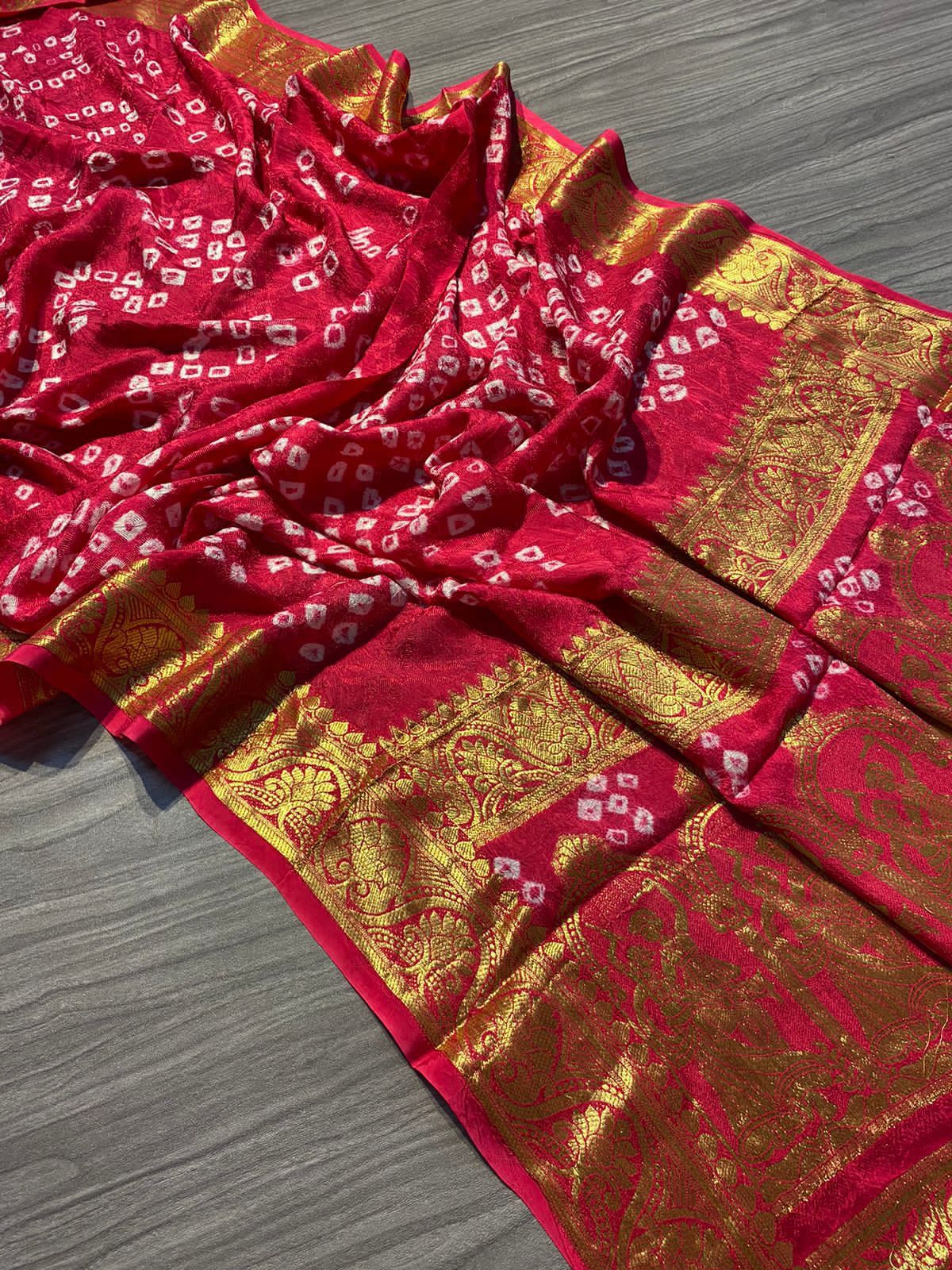 Beautiful Boutique Pure Bandhej Silk With Zari Weaving Saree Vjt Nr Rani Saree